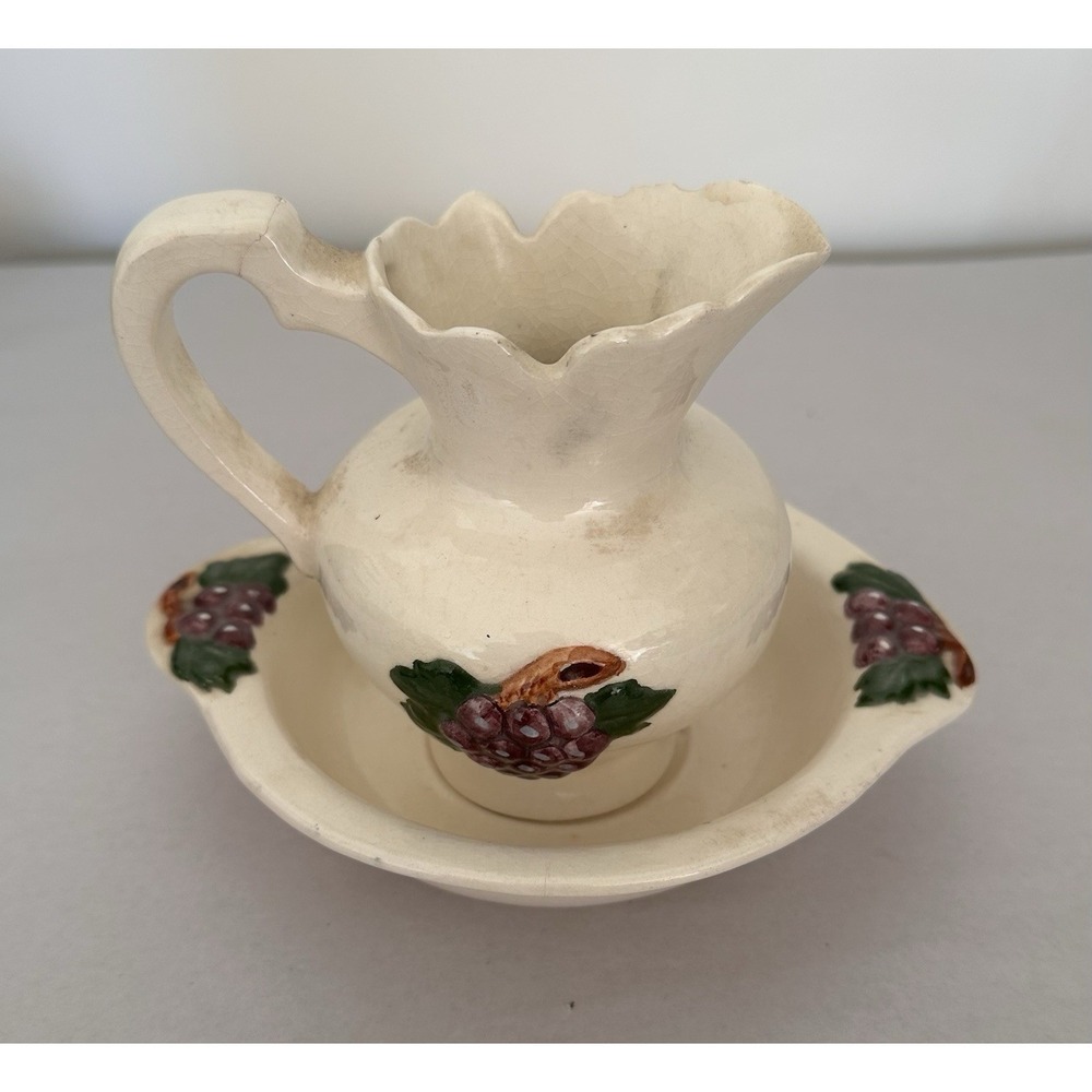 Vintage‎ Porcelain Wash Basin and Bowl Grape Pattern Pearl Finish